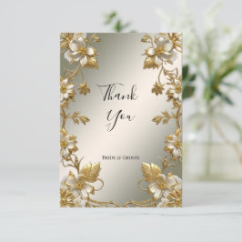 Vit Blommigt Guld Ornate - tackkort Tack Kort
