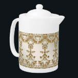 Vit Blommigt Guld Ornate Tekanna<br><div class="desc">Den vackra vita Blommigten Guld Ornate Tekanna</div>