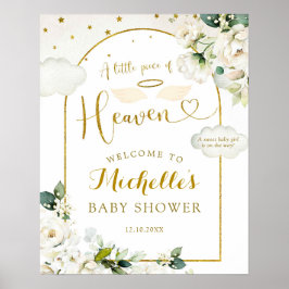 Vit Blommigt Heaven Baby Shower Välkomstskylt Poster