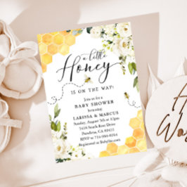 Vit Blommigt Honungsbin Babyskare Inbjudningar