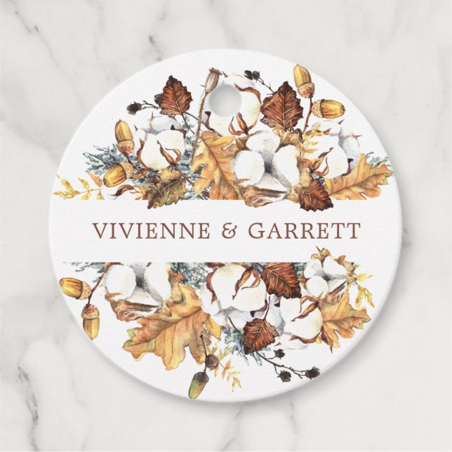 Vit Blommigt Hösten Höst löv Bröllop Tack Gåvor Etiketter (Framsida)