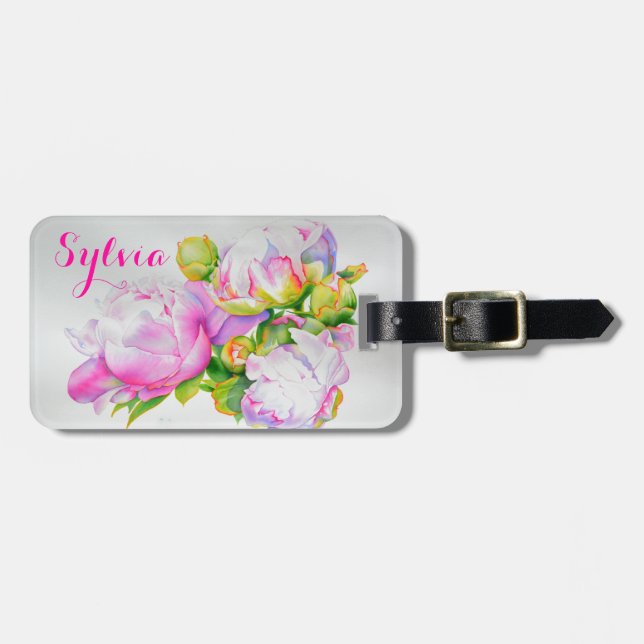 Vit blommigt i rosa av klassisk elegant,  bagagebricka (Horisontell Framsida)