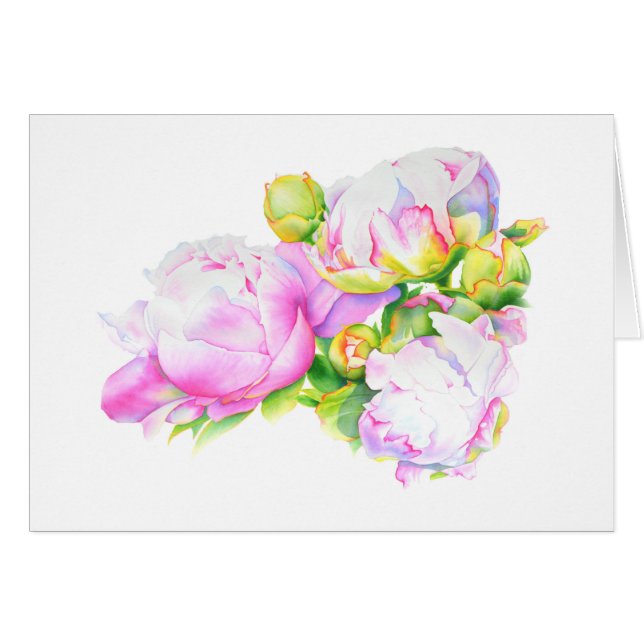 Vit blommigt i rosa av klassisk elegant,  hälsningskort (Framsidan Horizontal)