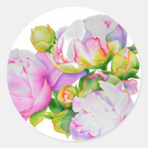 Vit blommigt i rosa av klassisk elegant,  runt klistermärke