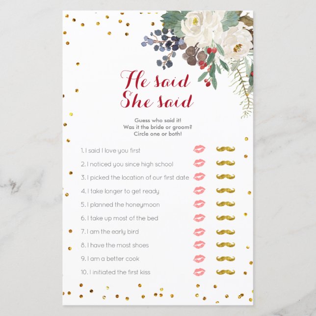 Vit Blommigt Jul sa hon: "Spelkort" (Framsida)