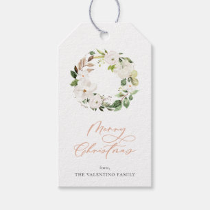 Vit Blommigt Juletiketter av krans Presentetikett