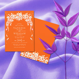 Vit blommigt, kascading garland orange bröllop inbjudningar