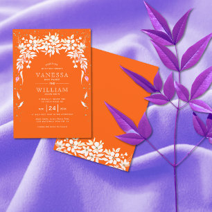 Vit blommigt, kascading garland orange bröllop inbjudningar