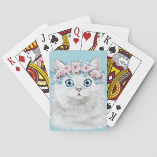 Vit Blommigt Katt Casinokort