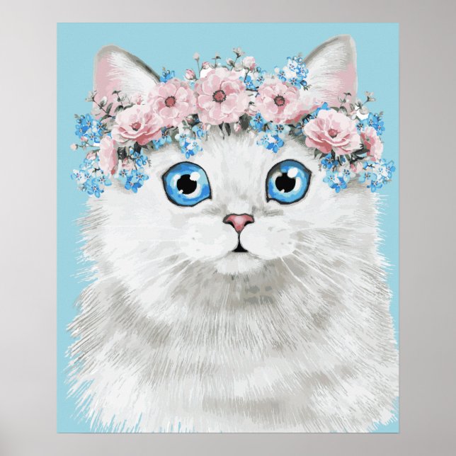 Vit Blommigt Katt Poster (Framsidan)