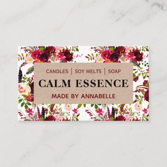 Vit Blommigt Kraft Handgjord ljus, ljussoja Melt S Visitkort (Framsida)