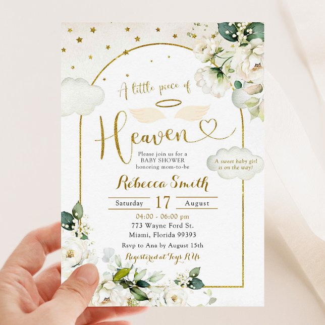 Vit Blommigt Little Biet Heaven Baby Shower Inbjudningar (Skapare uppladdad)
