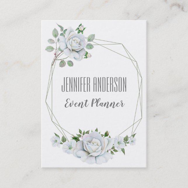 Vit Blommigt Marble Geometric Möte Tidsbeställning Kort (Framsida)