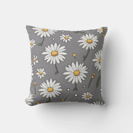 Vit blommigt med gult i mitten kudde
