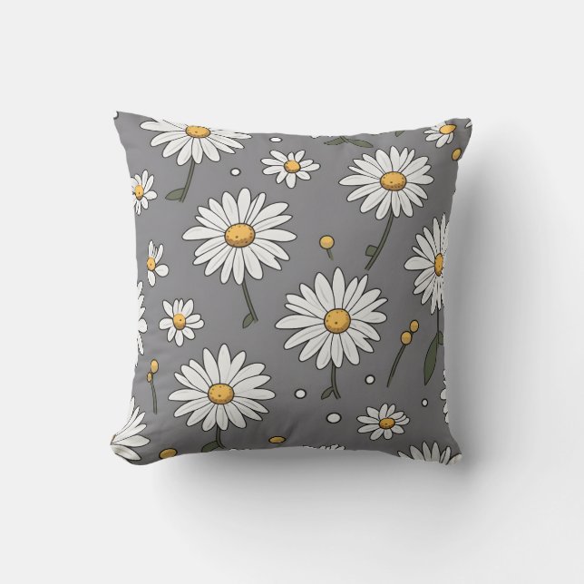 Vit blommigt med gult i mitten kudde (Framsida)