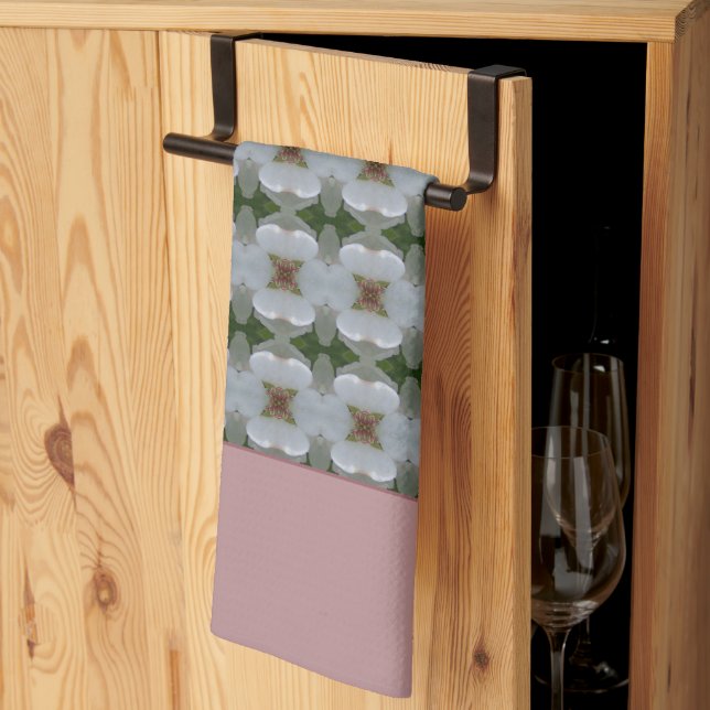 Vit Blommigt med Rosy Rosa och Burgundy Kökshandduk (Thirds Fold)