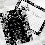 Vit Blommigt med vykort Inbjudan Svartvit 21:a föd<br><div class="desc">Mycket elegant svart och vit ros-blommönster skapar en 21-dagars inbjudningsmall för vykort. Vit text och kalligrafi ramas av en svart båge som är vit. Det här objektet är en del av Blommigten Black and Vit ros. Det innehåller mallar som skapar en unik inbjudan,  välkomsttecken och party-dekorationer.</div>