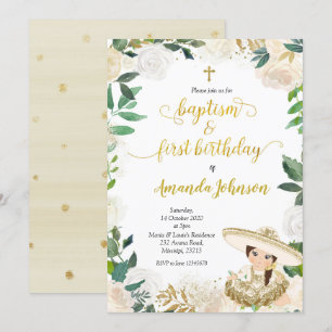 Vit Blommigt Mexikansk baptism och första födelsed Inbjudningar