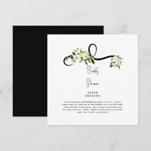 Vit Blommigt, Möhippa B/W, kvadrat Inbjudningar