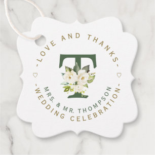Vit Blommigt Monogram Circular Bröllop Gåvor Etiketter