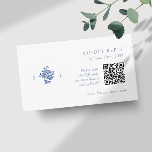 Vit Blommigt Monogram QR-Bröllop OSA Tilläggskort