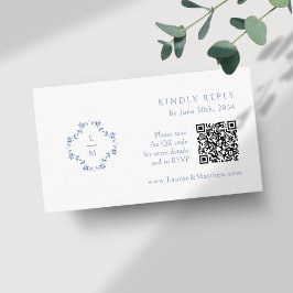 Vit | Blommigt Monogram QR-Bröllop OSA Tilläggskort