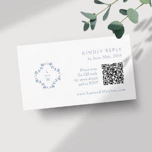 Vit Blommigt Monogram QR-Bröllop OSA Tilläggskort