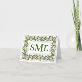 Vit Blommigt, Monogram Stationery Tack Kort