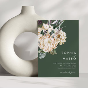 Vit Blommigt MÖRK GRÖNT AVSLAPPNAD BRÖLLOP Inbjudningar
