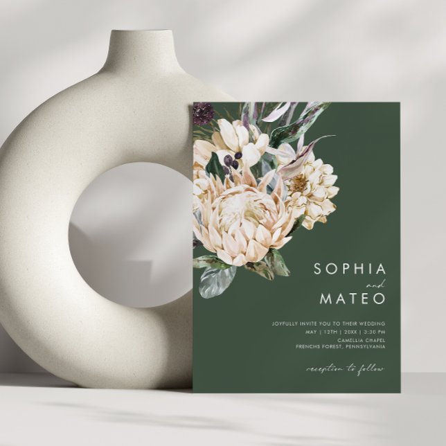 Vit Blommigt | MÖRK GRÖNT AVSLAPPNAD BRÖLLOP Inbjudningar (Skapare uppladdad)