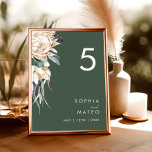 Vit Blommigt | MÖRK GRÖNT BORDSNUMMER<br><div class="desc">Vi designade den här vita Blommigten | Mörk grönt bordsnummer för att slutföra din tropiska mörk bröllop. Med den bohemiska vattenfärgen grön till den moderna boho vinterblomman, inklusive protea, dahlia och torkade lotus, kommer utformningen säkert att släcka din moody, minimalistiska grönt och vita tema. Ändra texten och lägg till ett...</div>