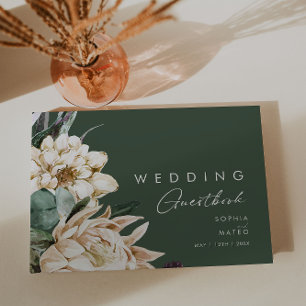 Vit Blommigt   Mörk grönt Bröllop Guest Bok