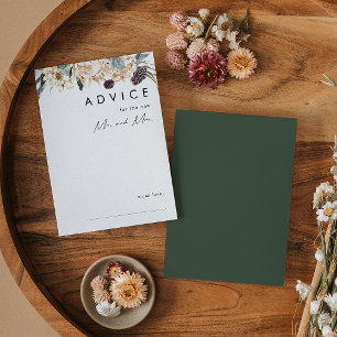 Vit Blommigt Mörk grönt Bröllop-kort Rådkort