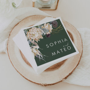Vit Blommigt Mörk grönt Bröllop Napkins Pappersservett