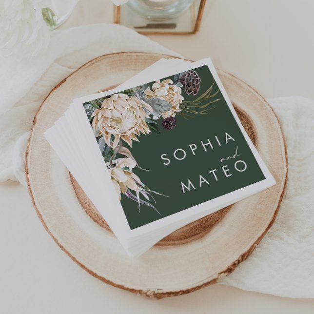 Vit Blommigt | Mörk grönt Bröllop Napkins Pappersservett (Skapare uppladdad)
