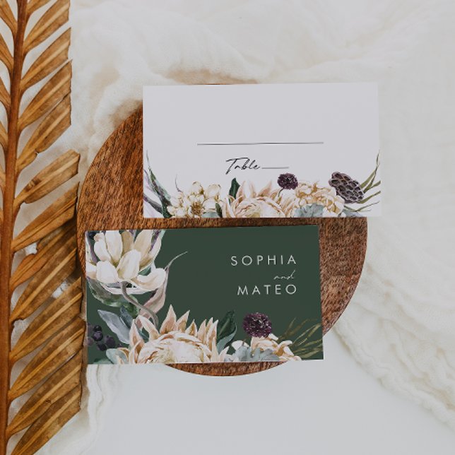 Vit Blommigt | Mörk grönt Bröllop-platskort Placeringskort (Skapare uppladdad)