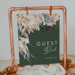 Vit Blommigt | Mörk grönt Guest Bok-signatur Poster<br><div class="desc">Vi designade den här vita Blommigten | Mörk grönt Guest Bok undertecknar för att slutföra din tropiska bröllop i den tropiska mörken. Med den bohemiska vattenfärgen grön till den moderna boho vinterblomman, inklusive protea, dahlia och torkade lotus, kommer utformningen säkert att släcka din moody, minimalistiska grönt och vita tema. Ändra...</div>