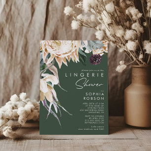 Vit Blommigt Mörk grönt Lingerie Shower Inbjudningar