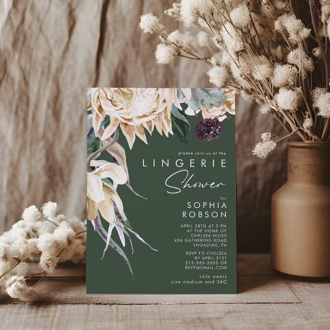 Vit Blommigt | Mörk grönt Lingerie Shower Inbjudningar (Skapare uppladdad)