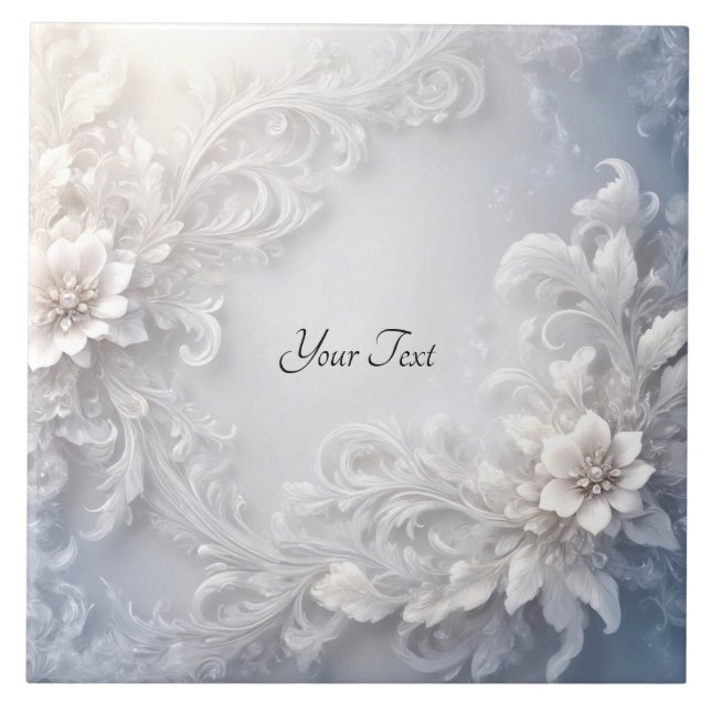 Vit Blommigt Mourish Ceramic Tile Kakelplatta (Framsidan)