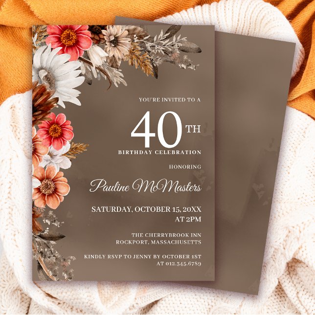 Vit Blommigt Neutralt Blommor 40:e födelsedagen Inbjudningar (Need matching fall Welcome signs or party supplies? Message me!)
