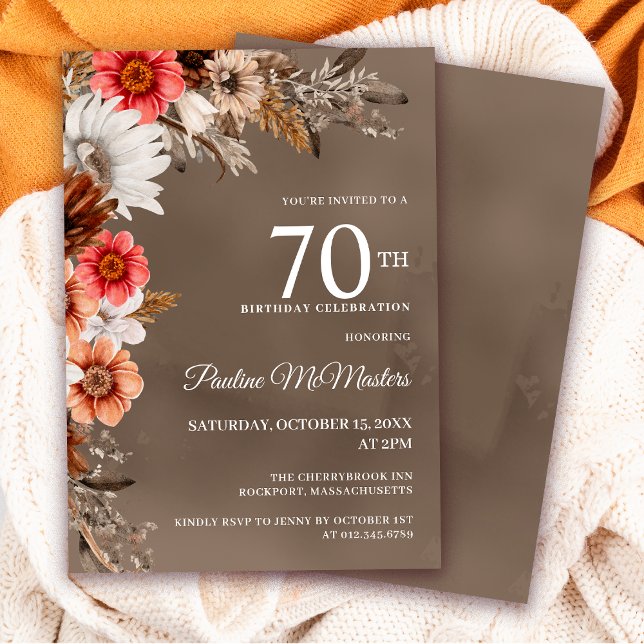 Vit Blommigt Neutralt Blommor 70:e födelsedagen Inbjudningar (Need matching signs or party supplies? Message me!)