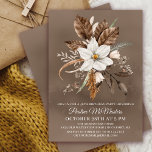 Vit Blommigt Neutralt Fall Bouquet 40:e födelsedag Inbjudningar<br><div class="desc">Sofistikerade vita blommor omges av neutralt grått,  brun och svart löv. Den vita texten är en chic som består av upphöjda bokstäver och kalligrafierad text. Taxfärgernas bakgrund ramar dem alla perfekt.</div>