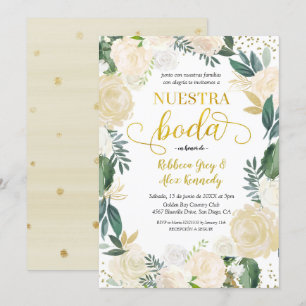 Vit Blommigt Nuestra Boda Mexican Bröllop bjudati Inbjudningar