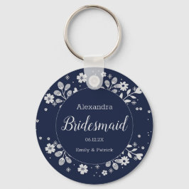 Vit Blommigt Nyckelring