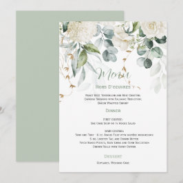 Vit Blommigt och Eucalyptus Bröllop Menu Inbjudningar