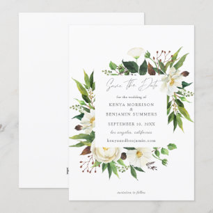 Vit Blommigt och grönt Spara datuminbjudan Inbjudningar