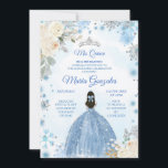 Vit Blommigt och Winter Blue Mis Quince Inbjudan<br><div class="desc">Vit Blommigt- och vinterblå Mis-kvensinbjudan</div>