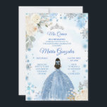 Vit Blommigt och Winter Blue Mis Quince Inbjudan<br><div class="desc">Vit Blommigt- och vinterblå Mis-kvensinbjudan</div>