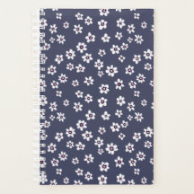 Vit blommigt på denim blue planner